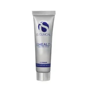 A silver tube labeled "Sheald Recovery Balm 15g" with blue text and a screw cap stands upright against a plain white background, highlighting the trusted formula for gentle skin recovery.