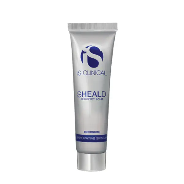 A silver tube labeled "Sheald Recovery Balm 15g" with blue text and a screw cap stands upright against a plain white background, highlighting the trusted formula for gentle skin recovery.