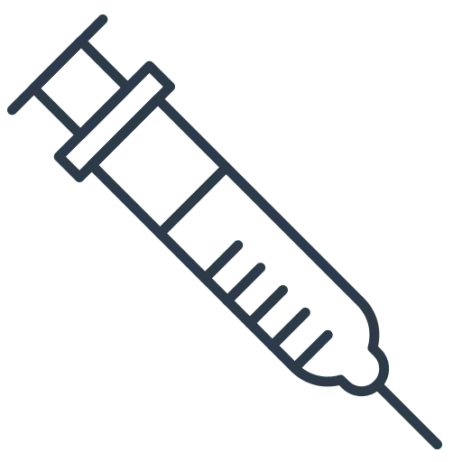 A simple line drawing of a home improvement syringe, depicted in a green outline style on a transparent background. The syringe is shown with a plunger and a needle, typical of medical injections.