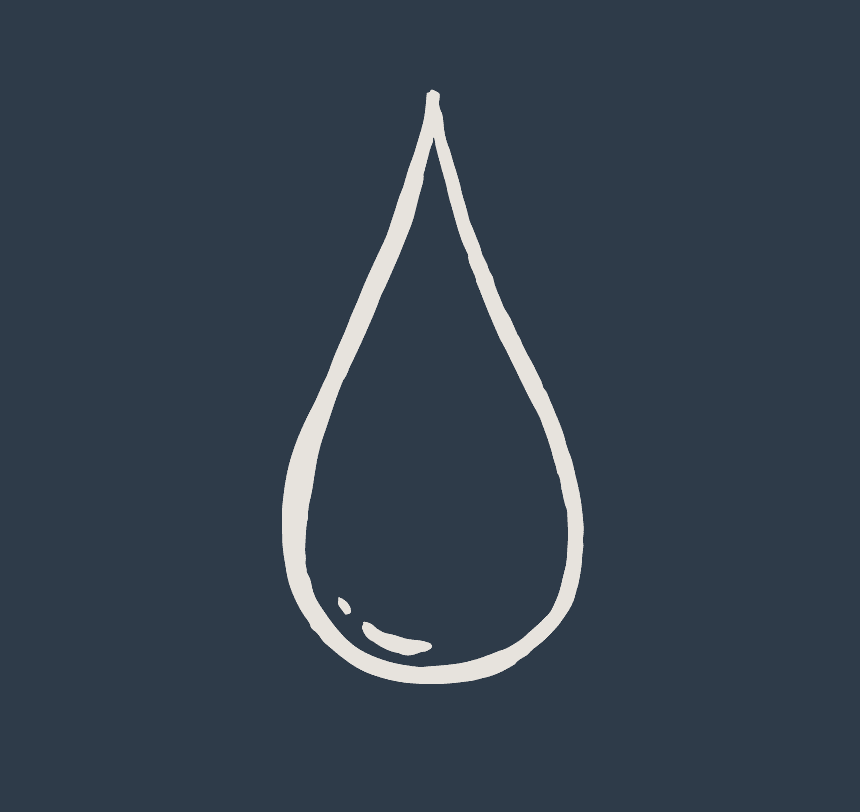 A simple white outline of a water droplet on a dark blue background symbolizes hyperhidrosis. The outline is clean and minimalist, efficiently capturing the essential shape of a droplet.
