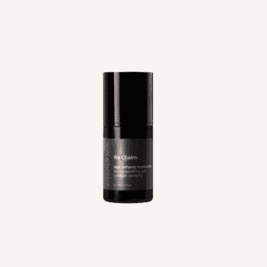 A cylindrical black bottle of reclaim anti-aging moisturizer with collagen boosting properties, displayed on a plain white background. the product is closed and centered in the image.