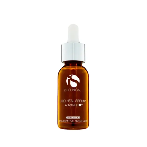 A brown glass dropper bottle of Pro-Heal Serum Advance+ 30ml with a silver cap and white dropper, shown against a white background.