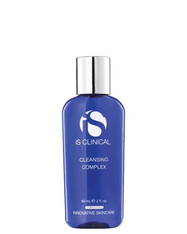 A blue bottle of iS Clinical Cleansing Complex 180ml with a silver cap features the brand name and product name on the label—ideal for enhancing your daily skincare routine.