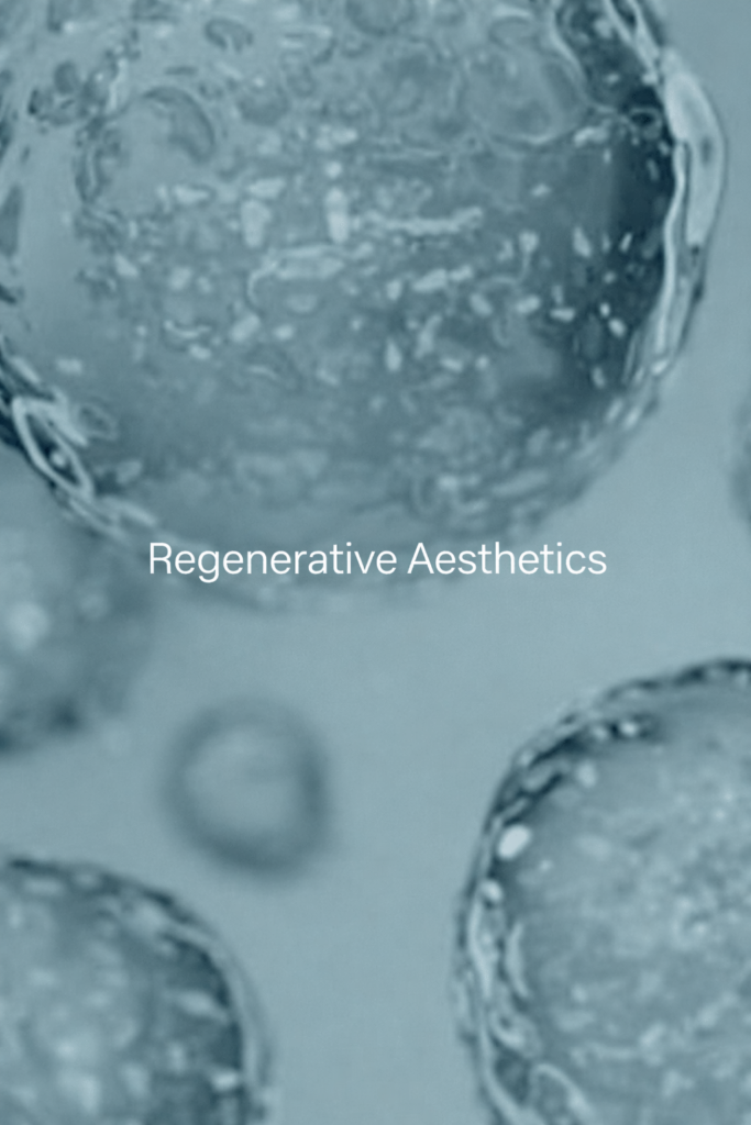 A close-up image of translucent, spherical bubbles on a blue background with the text “Regenerative Aesthetics: A Smarter Approach to Skin Ageing” in white centered across the image.