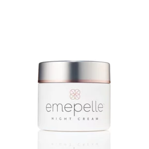 A white jar of Empelle Night Cream with a silver lid, displaying the Empelle logo and product name on the front, is set against a plain white background.